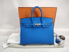 HERMES Birkin 25 Serie Bleu Hydra Epson Silver Hardware K Stamp Handbag