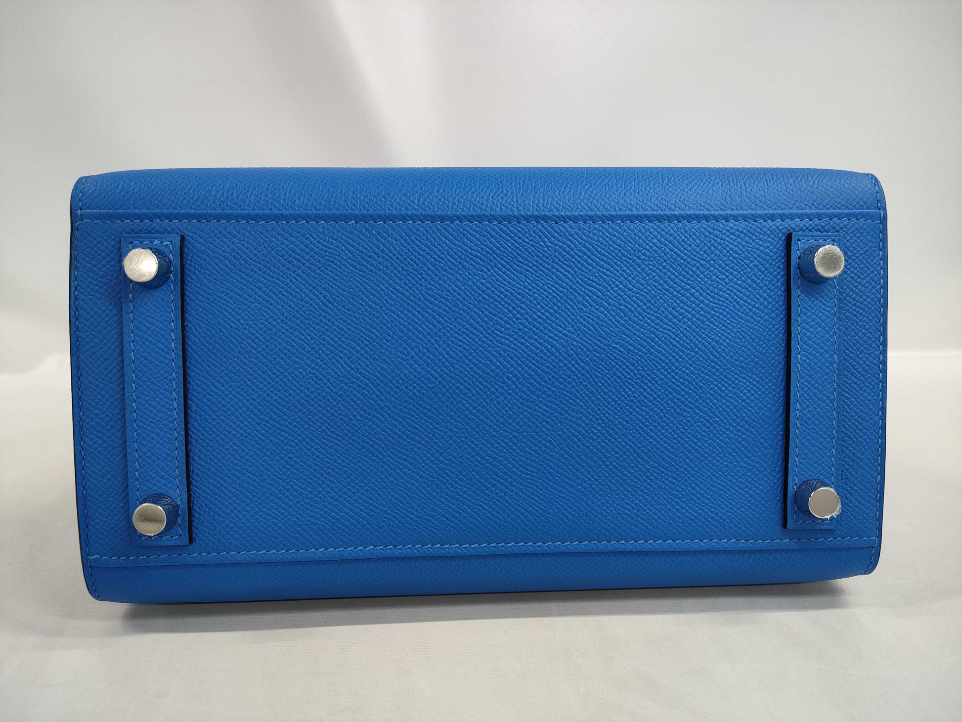 HERMES Birkin 25 Serie Bleu Hydra Epson Silver Hardware K Stamp Handbag