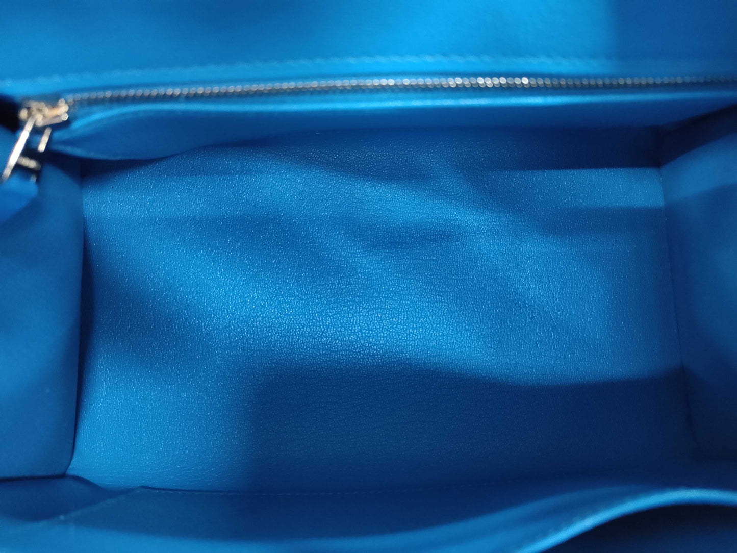 HERMES Birkin 25 Serie Bleu Hydra Epson Silver Hardware K Stamp Handbag