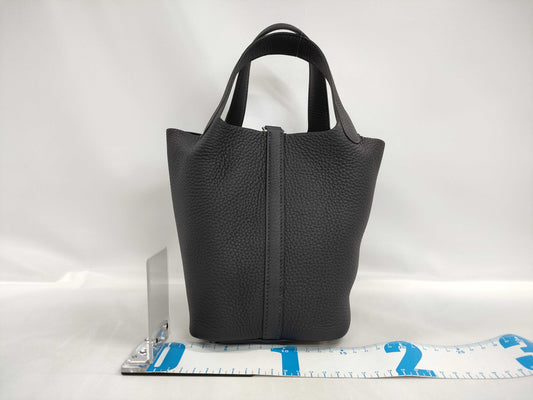 HERMES Picotin Lock 18 Bleu Nuit Taurillon Clemence Leather Handbag with Silver Hardware and U Stamp