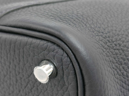HERMES Picotin Lock 18 Bleu Nuit Taurillon Clemence Leather Handbag with Silver Hardware and U Stamp