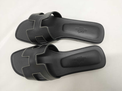 HERMES Sandals "Oran" Black Size: 36 Sandals