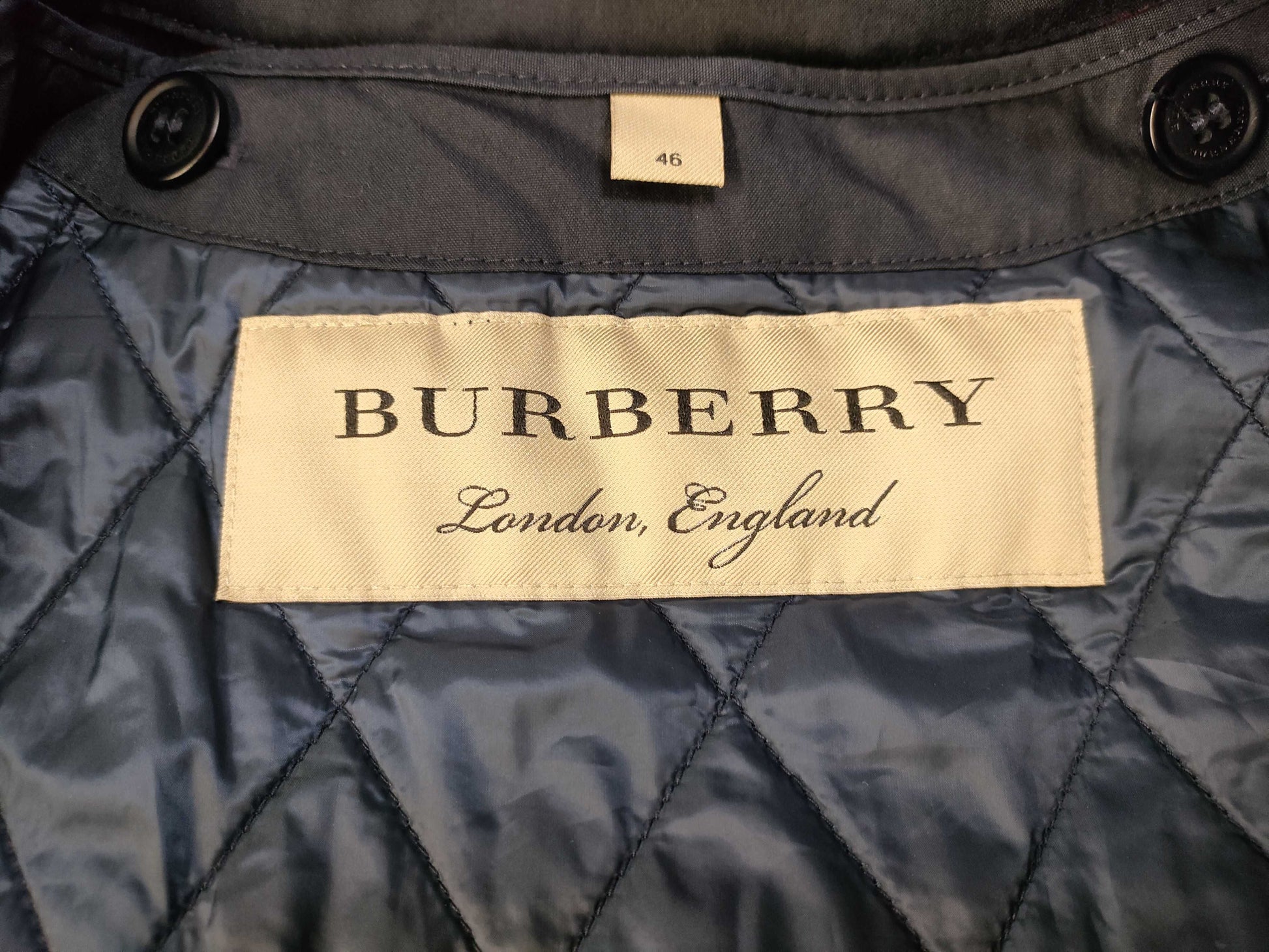 BURBERRY Hooded Coat with Checked Liner, Navy Jacket