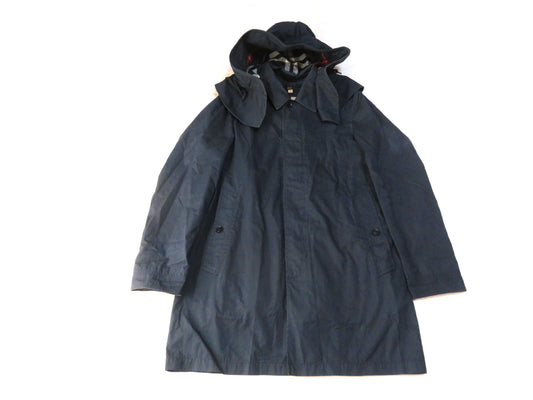 BURBERRY Hooded Coat with Checked Liner, Navy Jacket