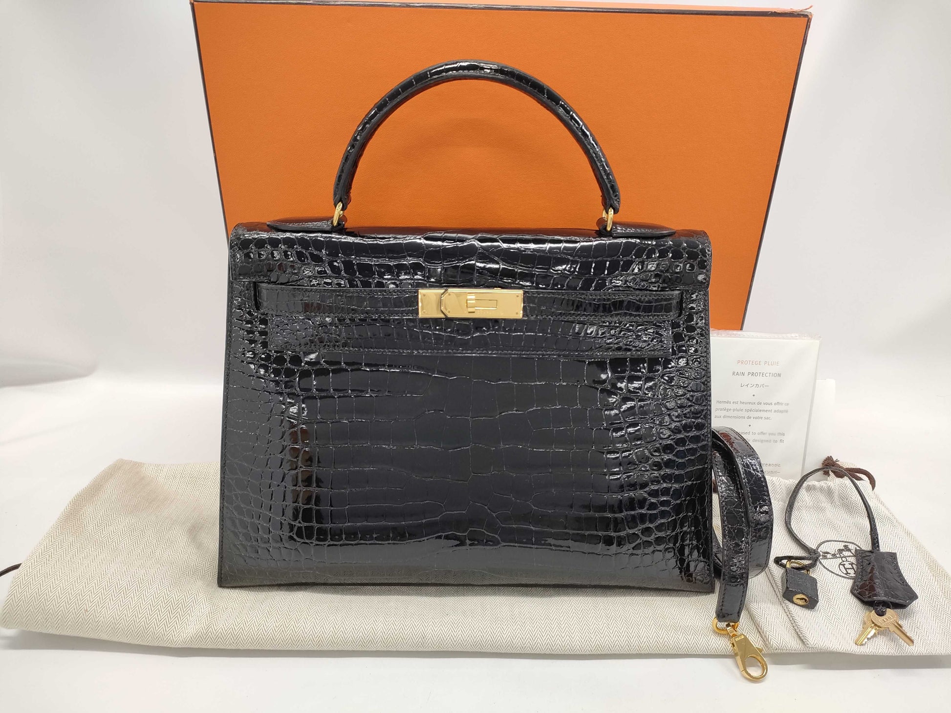 HERMES HERMES Kelly 32 Polosus Black Gold Hardware Black Noir 〇Y Bag
