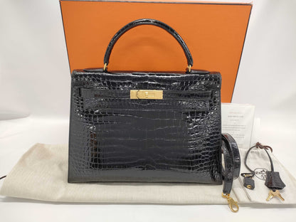 HERMES HERMES Kelly 32 Polosus Black Gold Hardware Black Noir 〇Y Bag