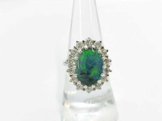 Black Opal 4.37ct D1.94ct PT950 9.7g Ring 