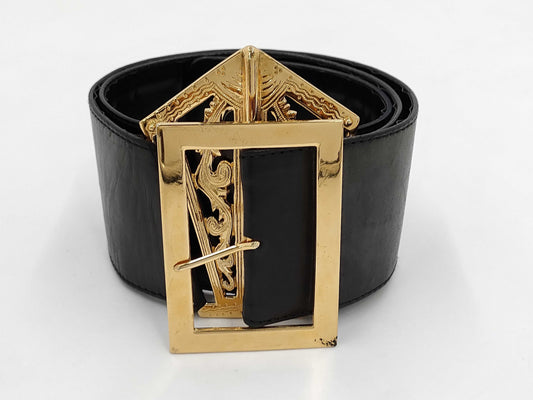 CHANEL Waist Leather GP Black Gold Belt