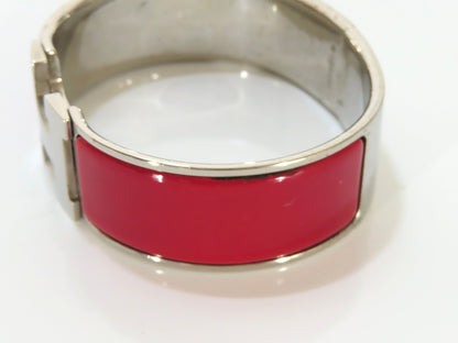 HERMES Click-Clack GM Bangle GP Enamel Silver Bordeaux Bracelet/Bangle