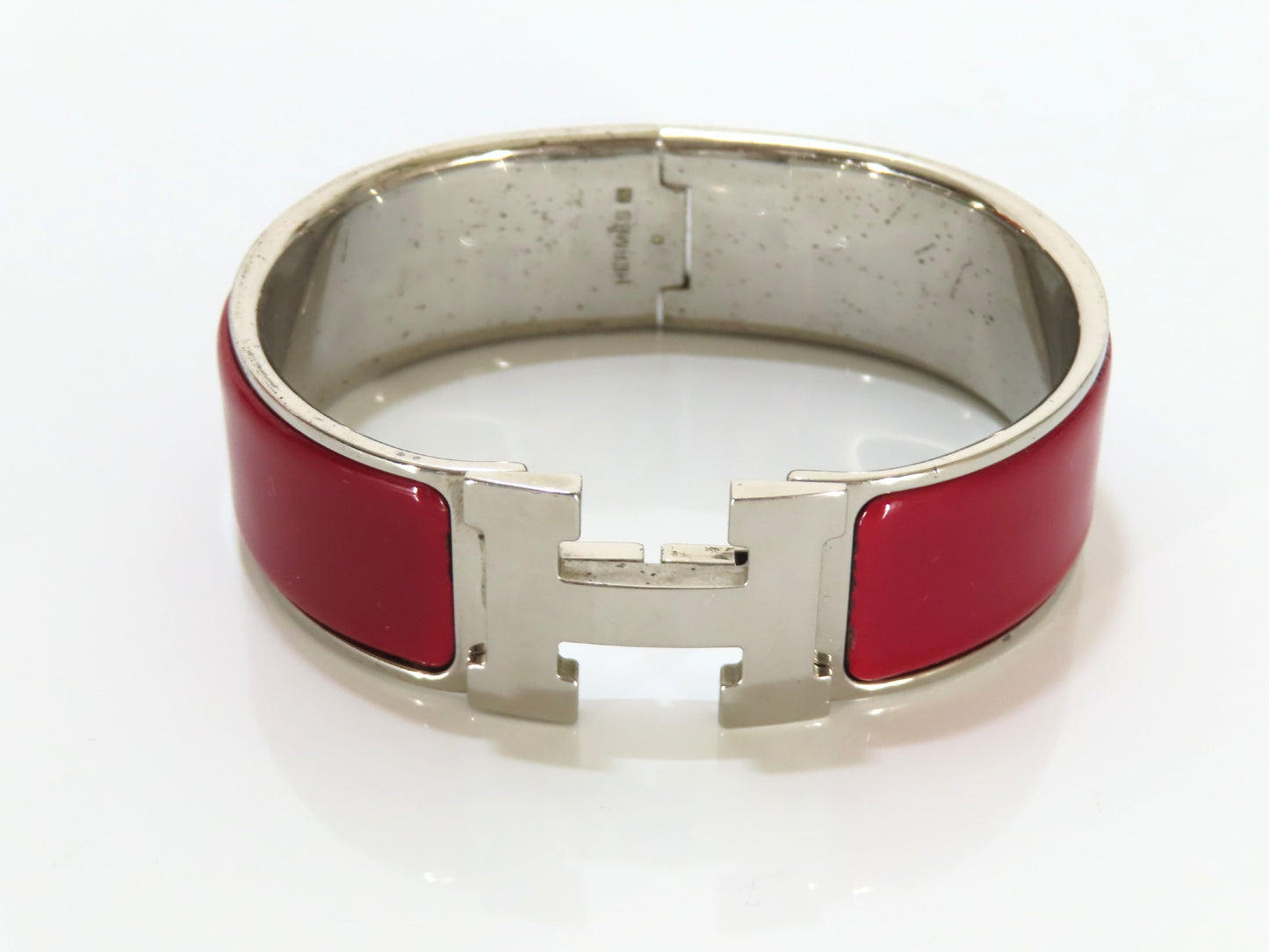 HERMES Click-Clack GM Bangle GP Enamel Silver Bordeaux Bracelet/Bangle