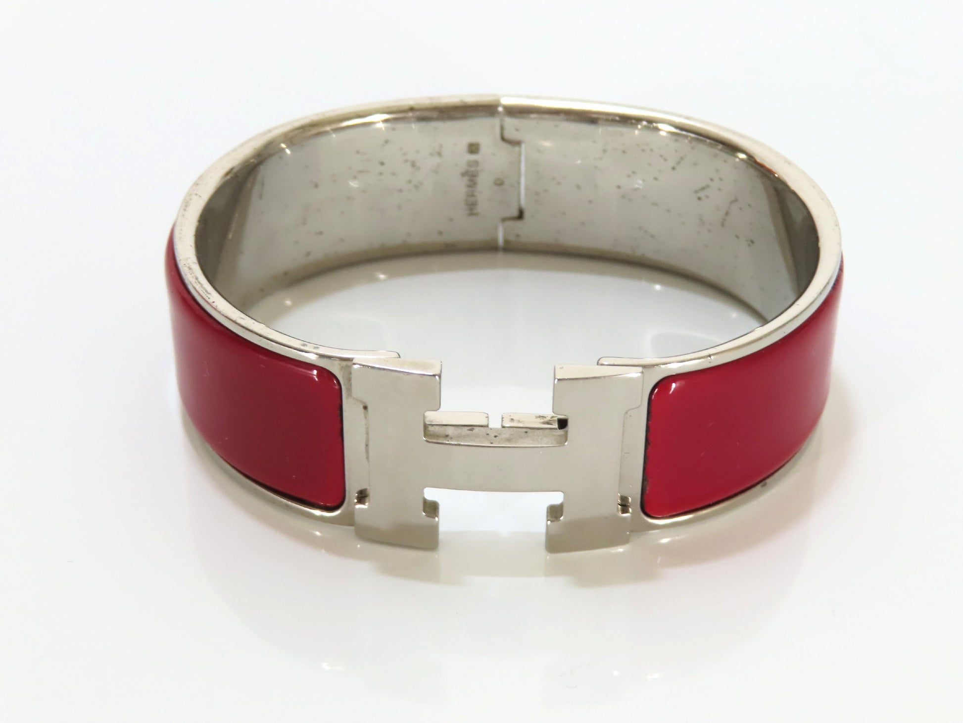 HERMES Click-Clack GM Bangle GP Enamel Silver Bordeaux Bracelet/Bangle