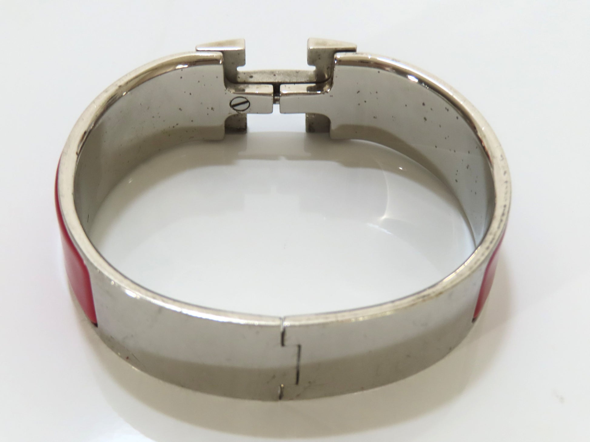 HERMES Click-Clack GM Bangle GP Enamel Silver Bordeaux Bracelet/Bangle