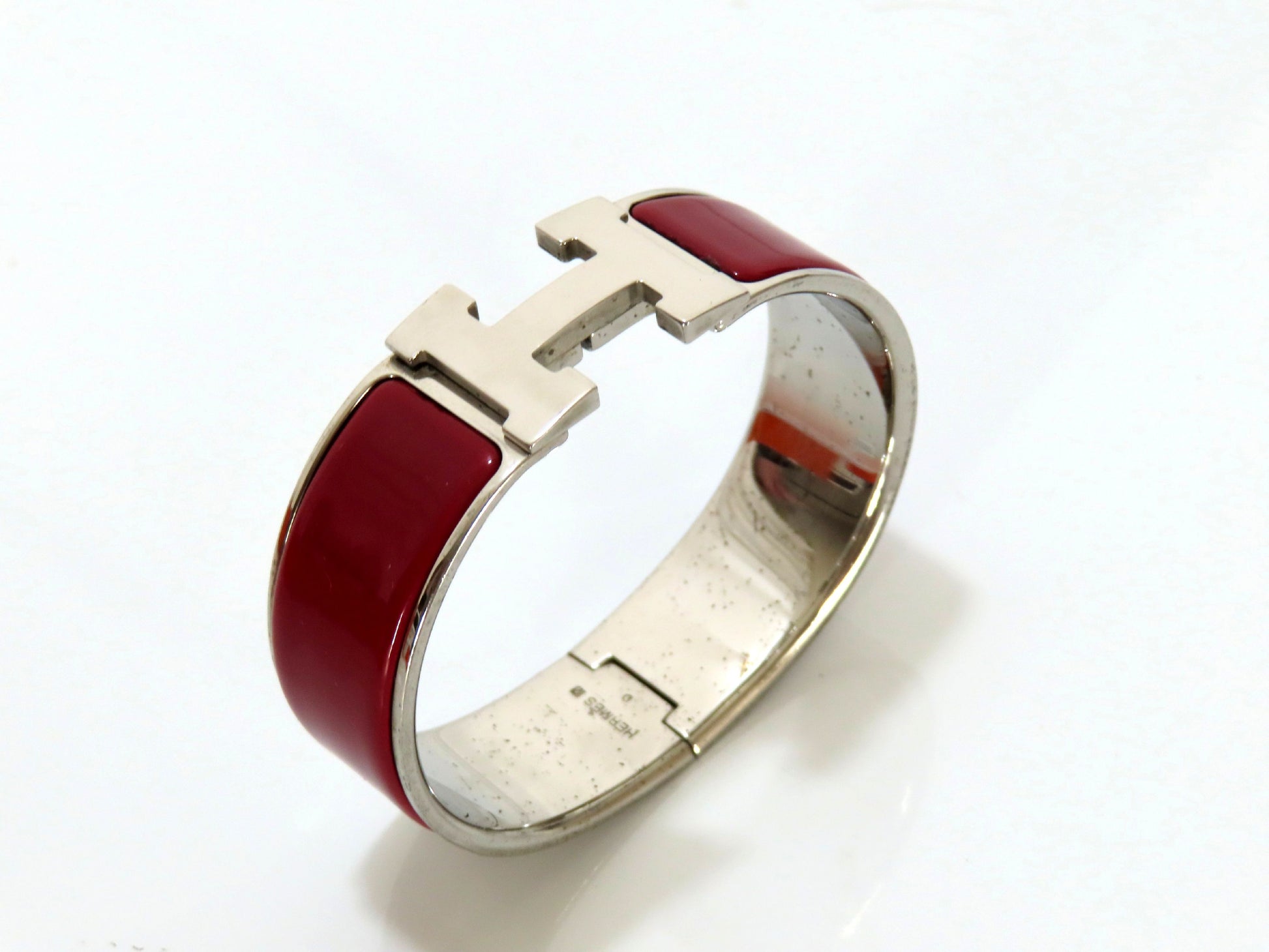 HERMES Click-Clack GM Bangle GP Enamel Silver Bordeaux Bracelet/Bangle