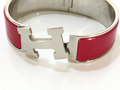 HERMES Click-Clack GM Bangle GP Enamel Silver Bordeaux Bracelet/Bangle