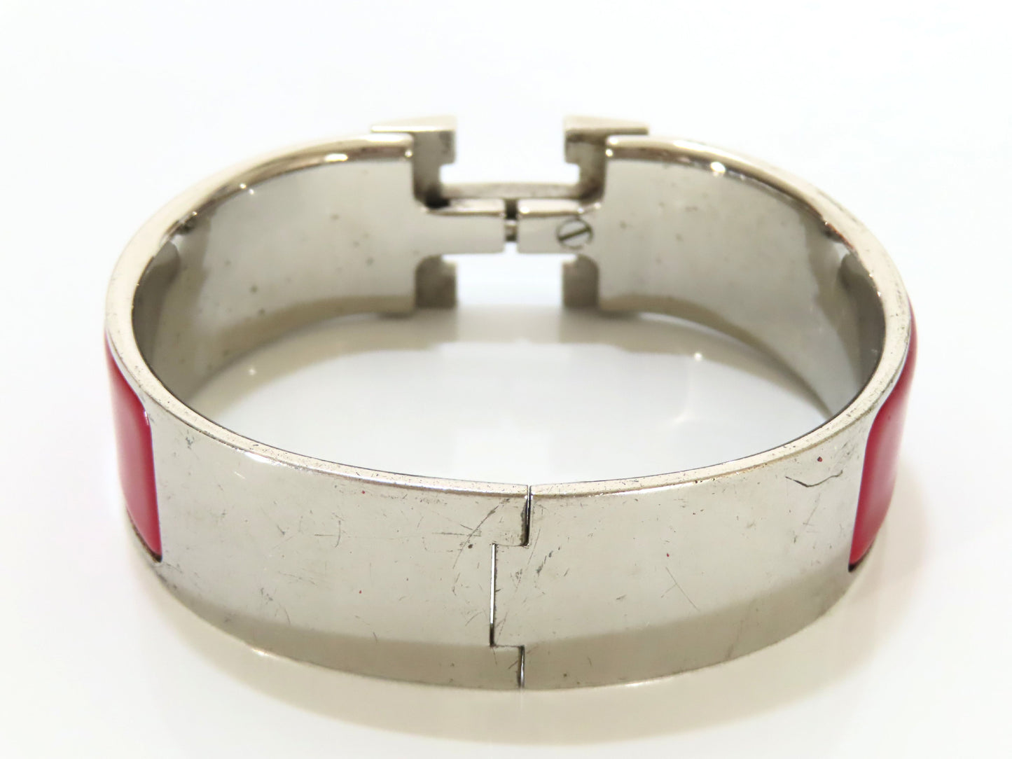 HERMES Click-Clack GM Bangle GP Enamel Silver Bordeaux Bracelet/Bangle