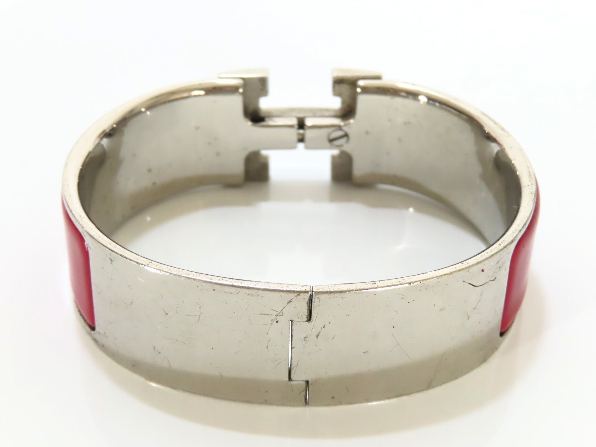 HERMES Click-Clack GM Bangle GP Enamel Silver Bordeaux Bracelet/Bangle