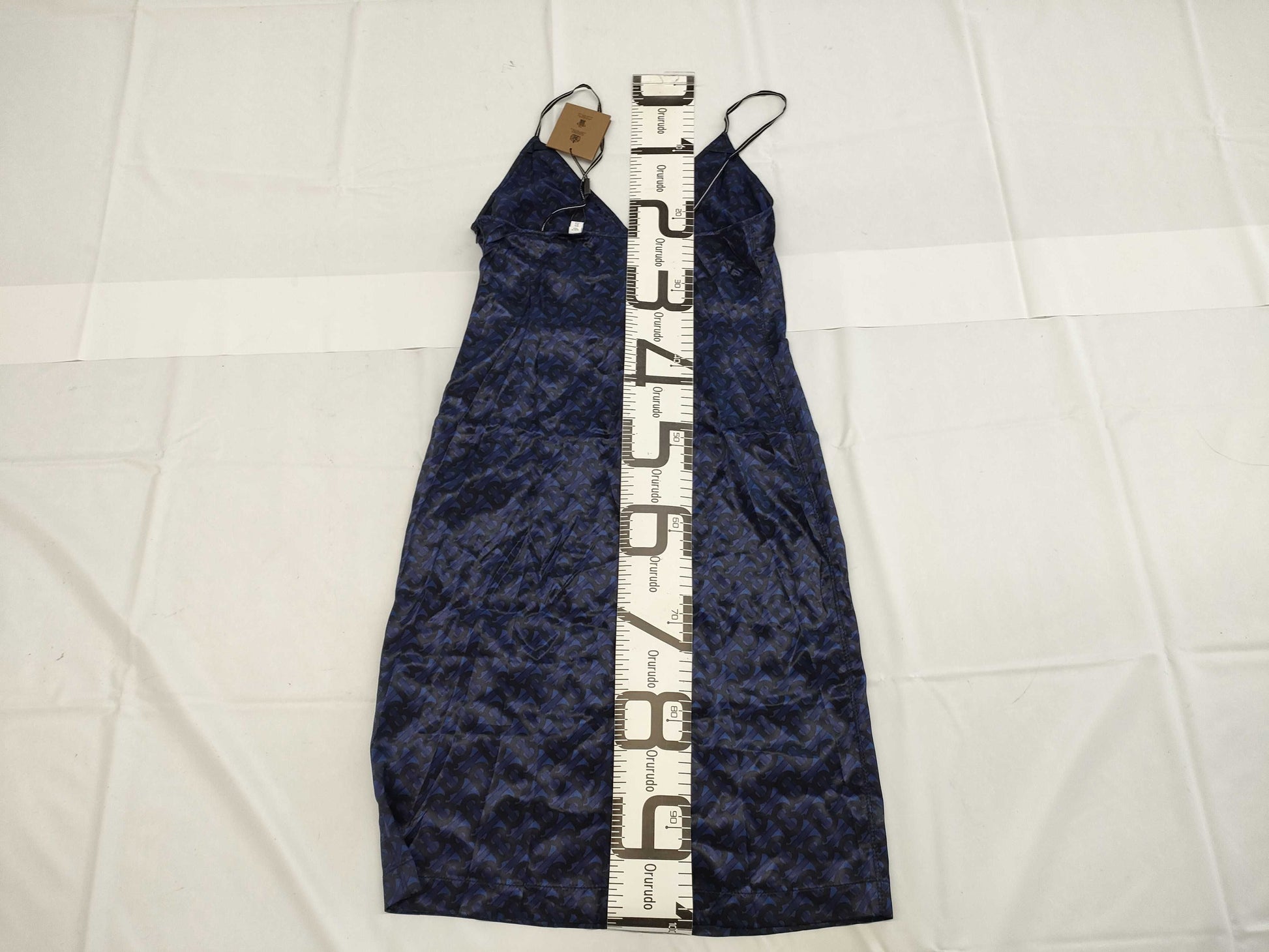 BURBERRY TB Monogram Silk Dress, Size IT40, 8048884, Blue Navy Dress