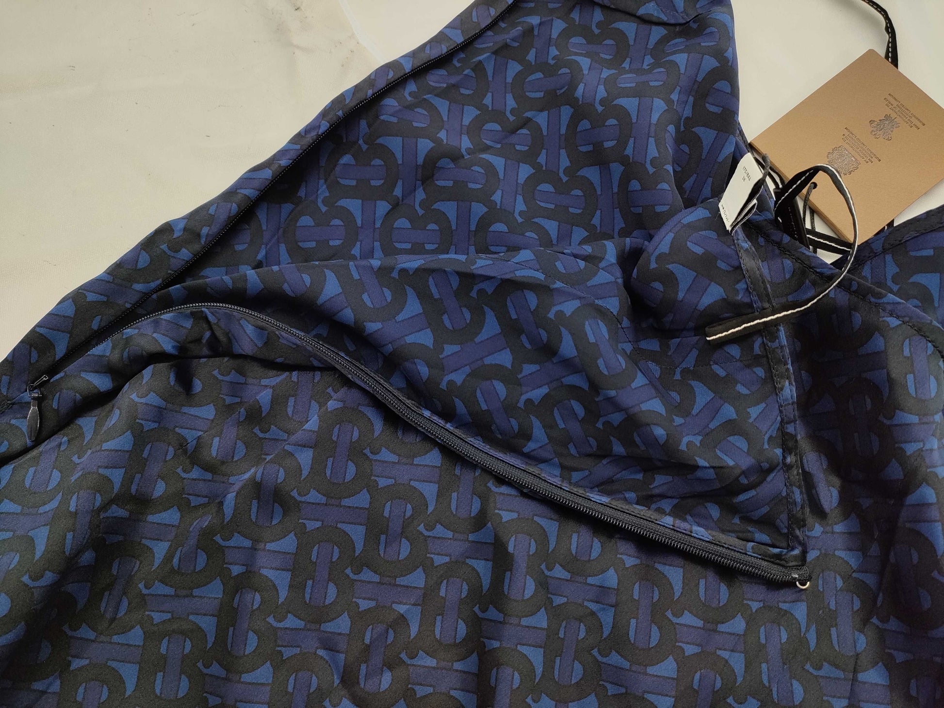 BURBERRY TB Monogram Silk Dress, Size IT40, 8048884, Blue Navy Dress
