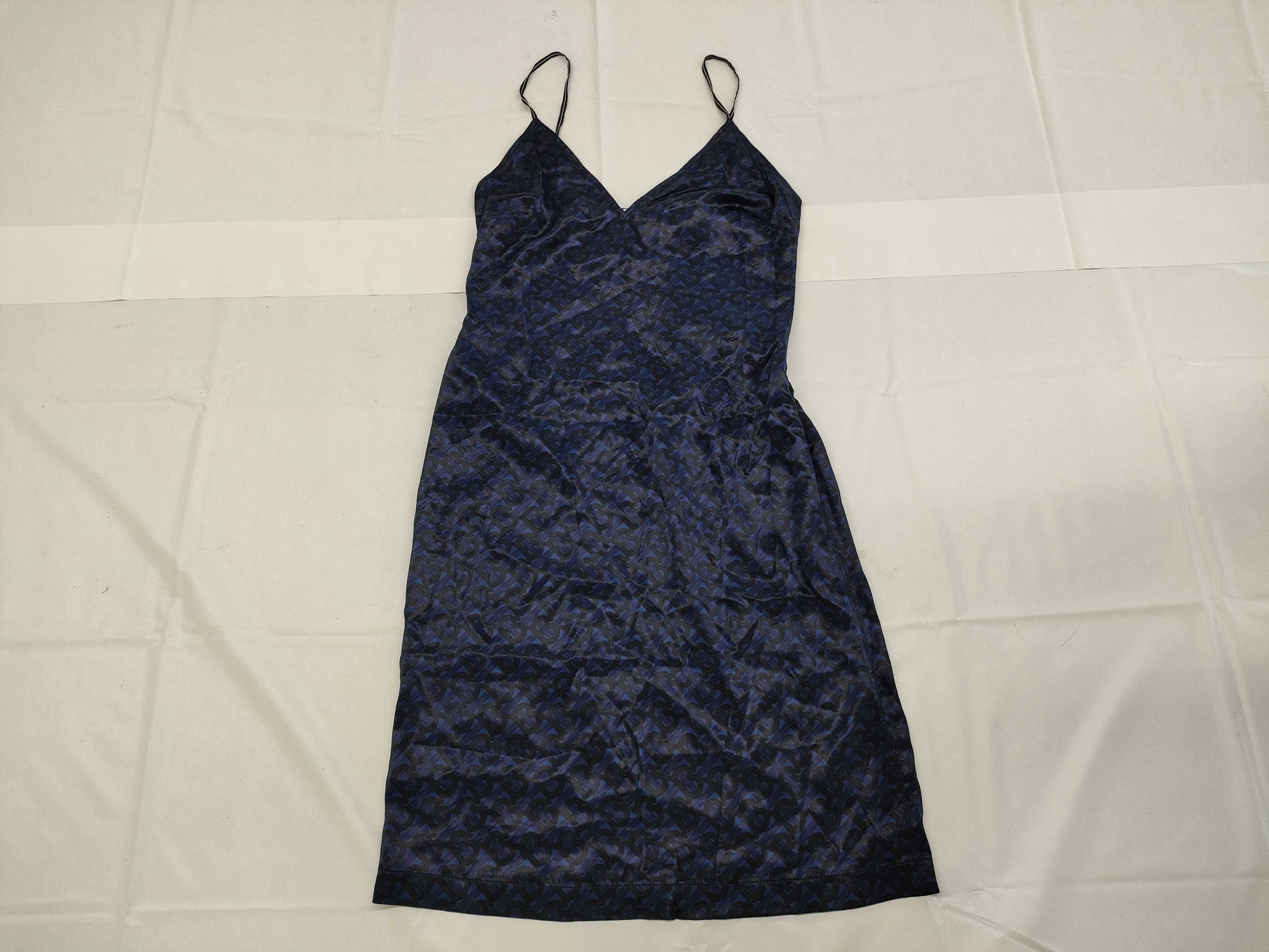 BURBERRY TB Monogram Silk Dress, Size IT40, 8048884, Blue Navy Dress