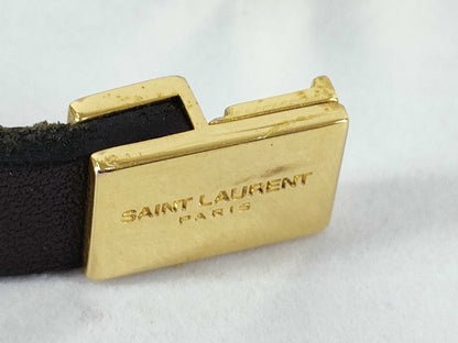Yves Saint Laurent Cassandra Logo Bracelet in Leather, Black and Gold