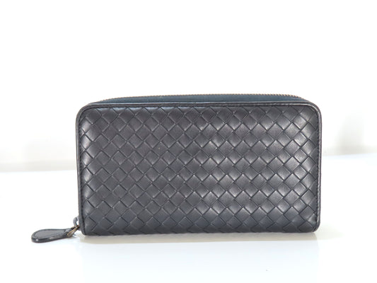 BOTTEGA VENETA Bottega Intrecciato Round Zip Long Wallet Black Wallet