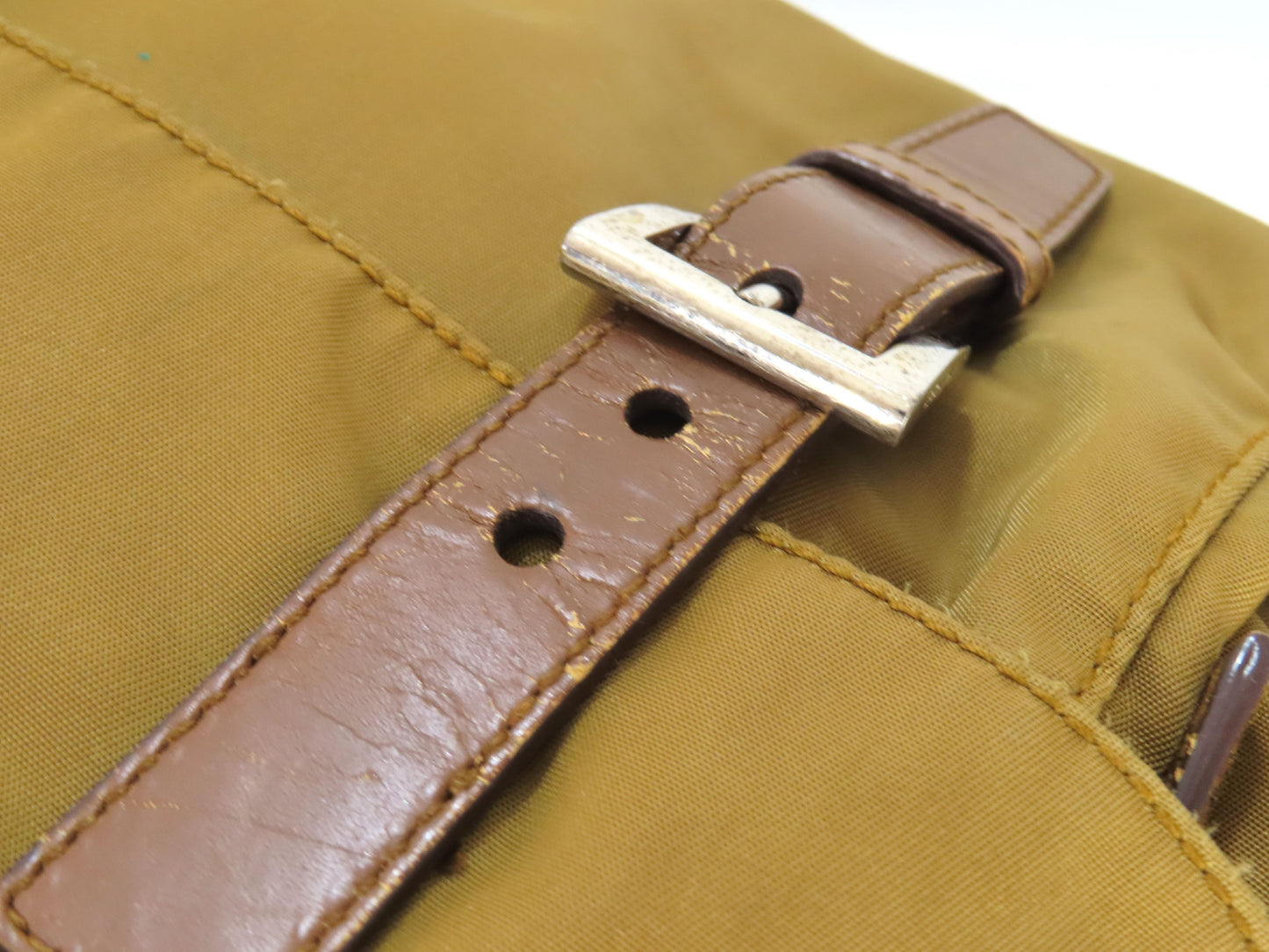 PRADA Nylon Prada Tessuto Logo Plate Messenger Shoulder Bag Khaki