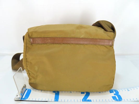 PRADA Nylon Prada Tessuto Logo Plate Messenger Shoulder Bag Khaki
