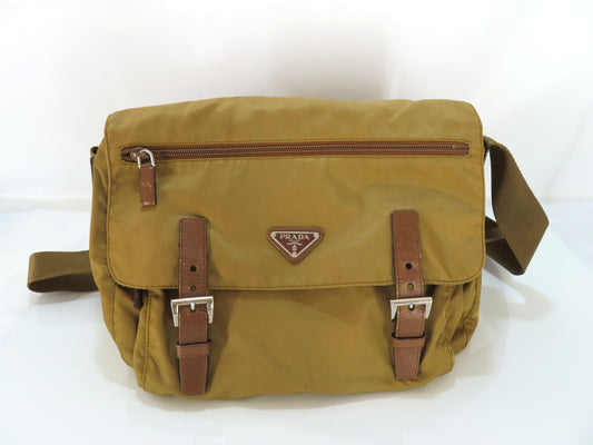 PRADA Nylon Prada Tessuto Logo Plate Messenger Shoulder Bag Khaki