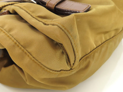 PRADA Nylon Prada Tessuto Logo Plate Messenger Shoulder Bag Khaki