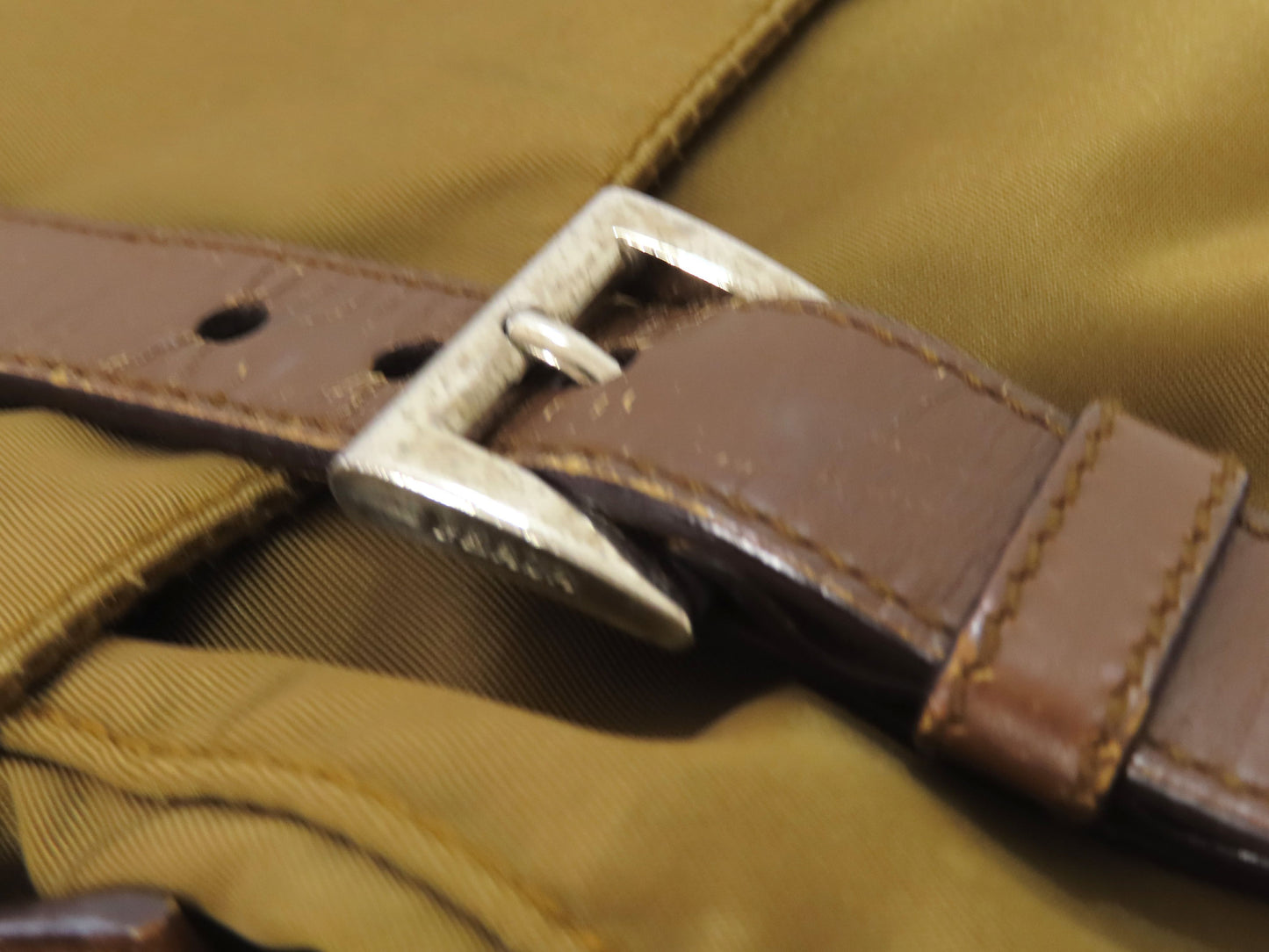 PRADA Nylon Prada Tessuto Logo Plate Messenger Shoulder Bag Khaki