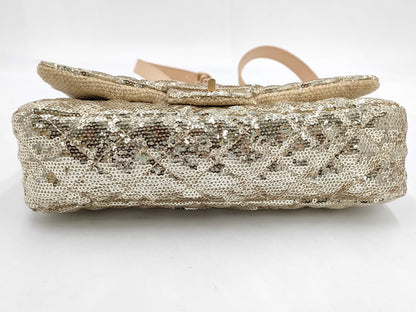 CHANEL Straw x Sequin Gold Shoulder Bag 13474339