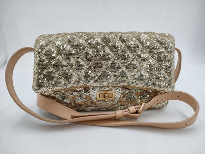CHANEL Straw x Sequin Gold Shoulder Bag 13474339
