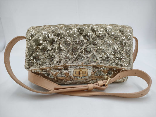 CHANEL Straw x Sequin Gold Shoulder Bag 13474339