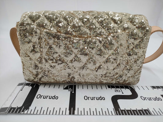 CHANEL Straw x Sequin Gold Shoulder Bag 13474339
