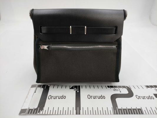 HERMES Air Bag Zip Mini Toile Military x Vache Hunter Black W2024 Shoulder Bag