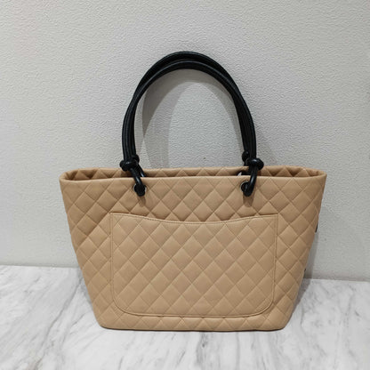 CHANEL Cambon Tote Bag, Beige Lambskin Tote Bag