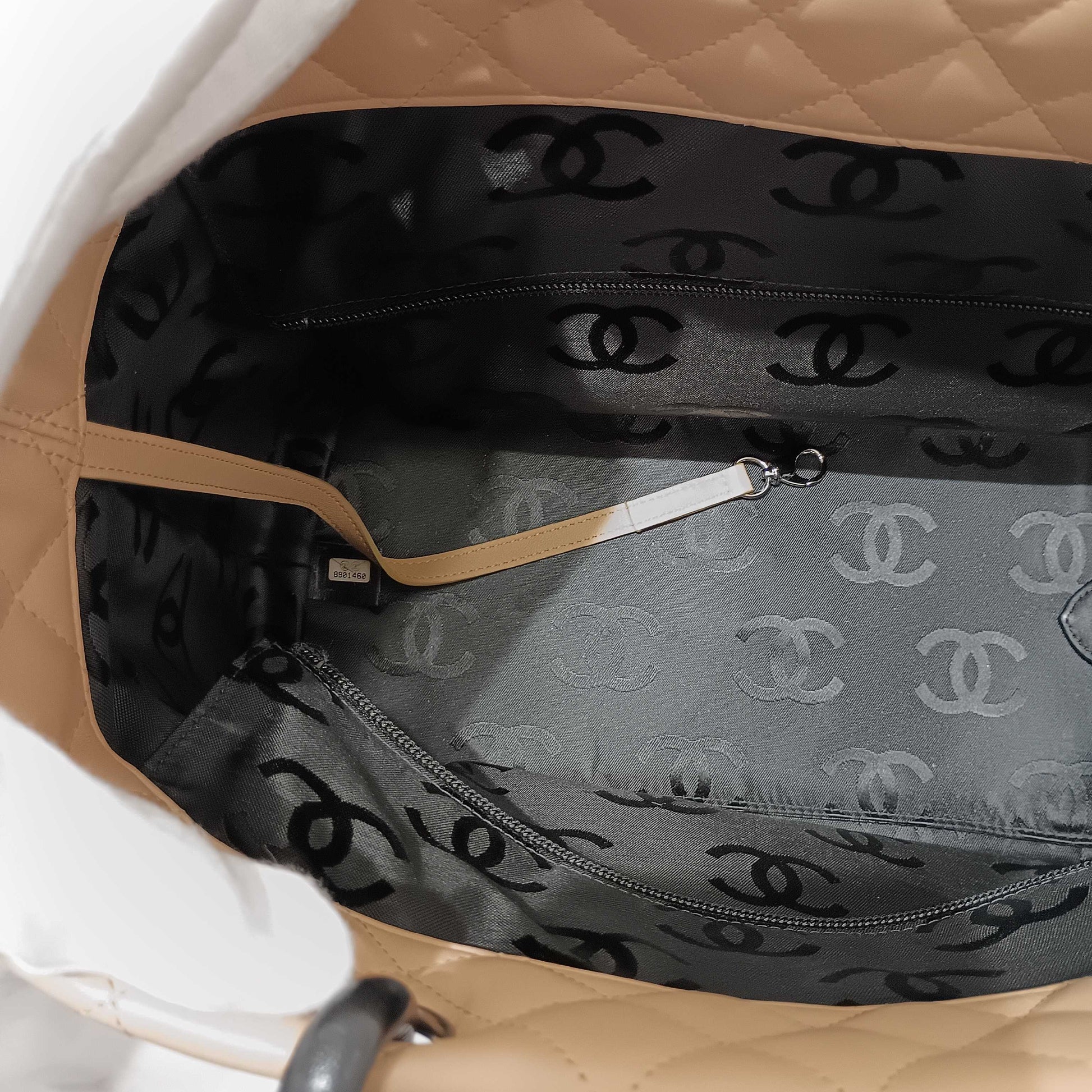 CHANEL Cambon Tote Bag, Beige Lambskin Tote Bag