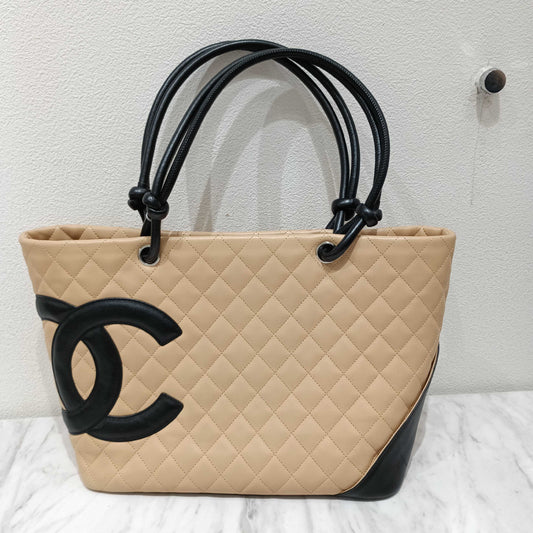 CHANEL Cambon Tote Bag, Beige Lambskin Tote Bag