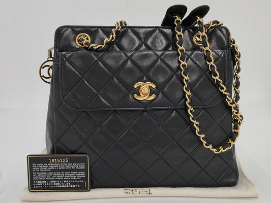 CHANEL Lambskin Chain Tote Shoulder Bag