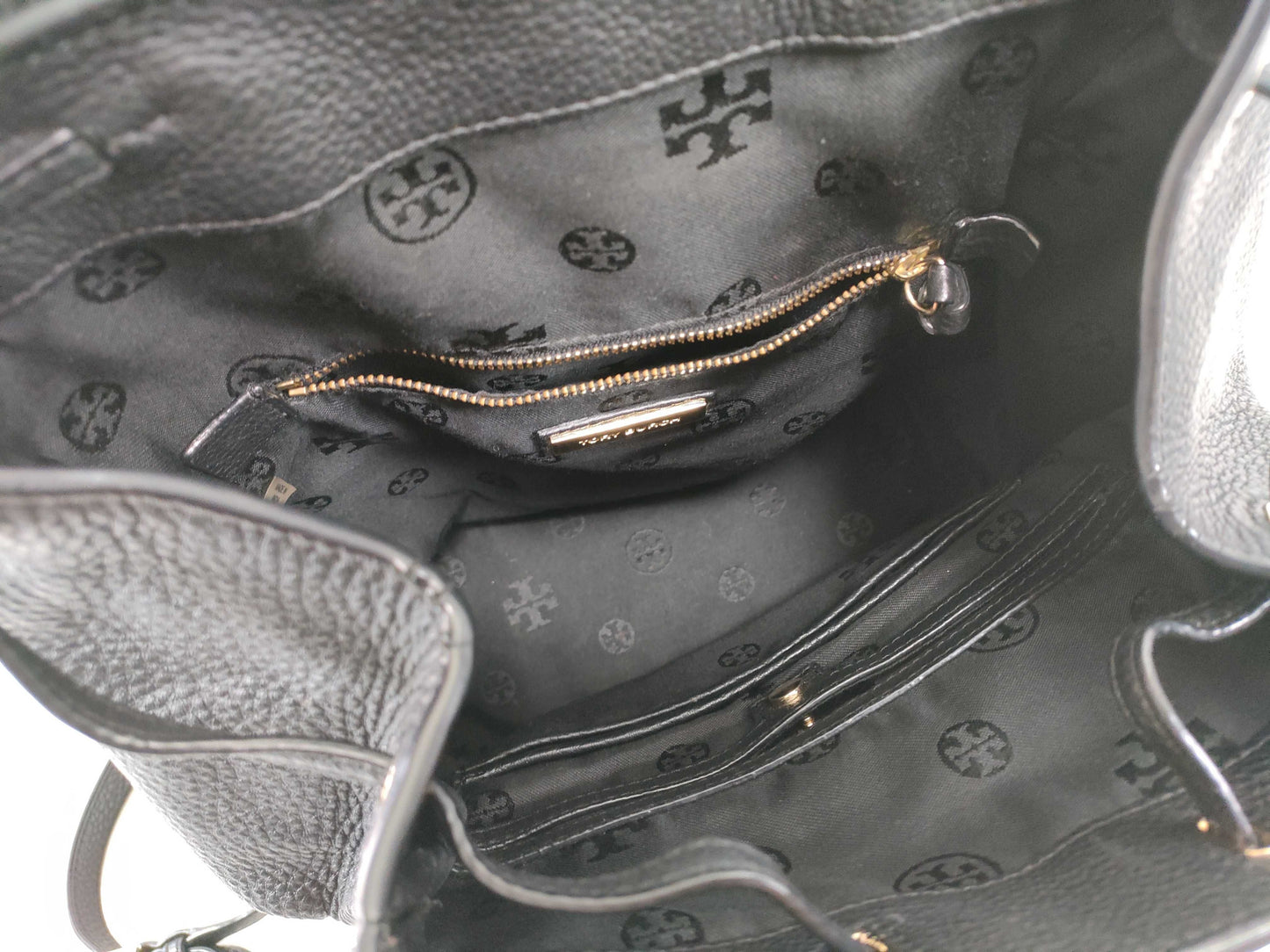 Tory Burch Backpack, Grained Leather, Fits B5, Large Logo, Backpack