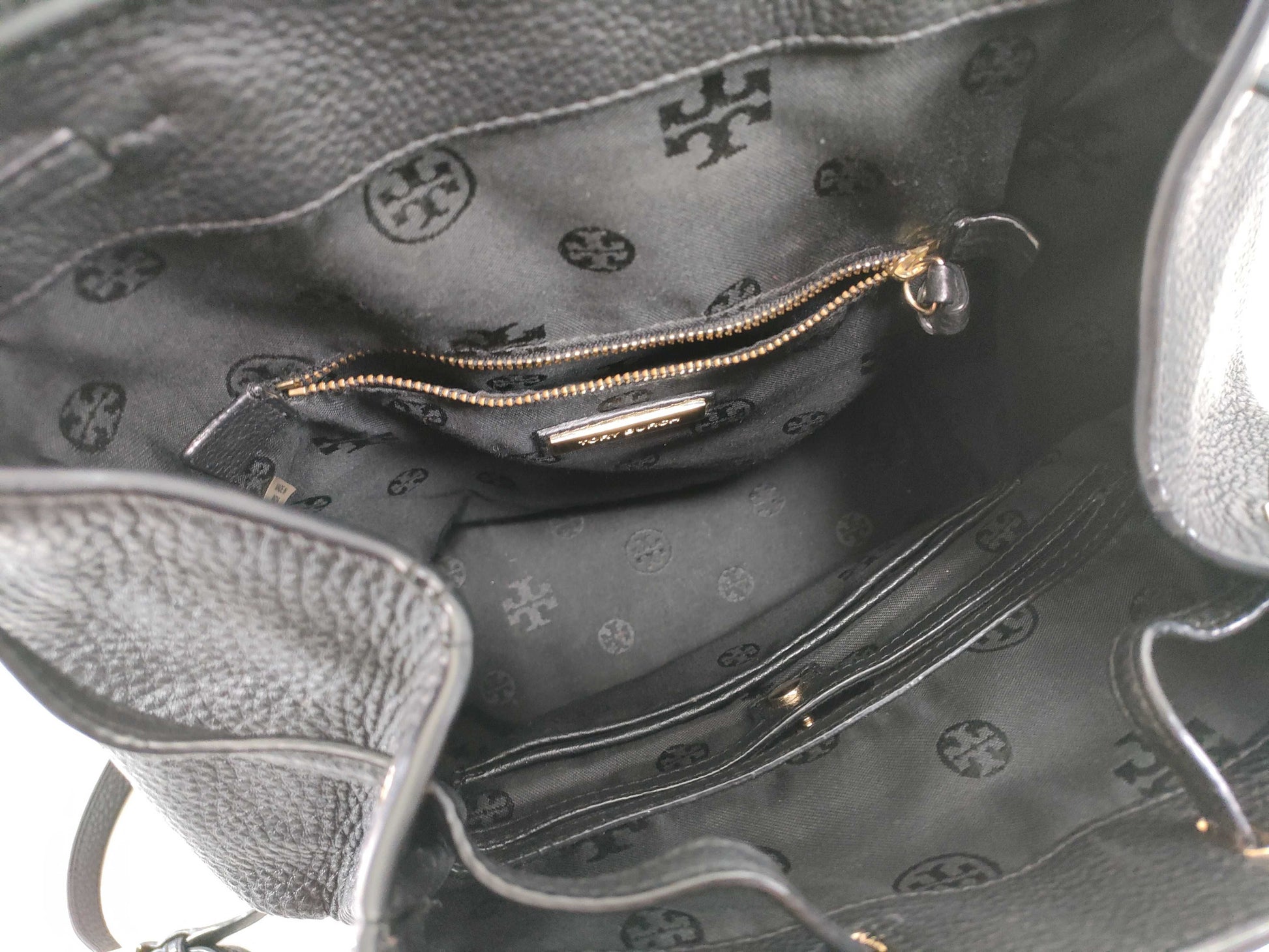 Tory Burch Backpack, Grained Leather, Fits B5, Large Logo, Backpack