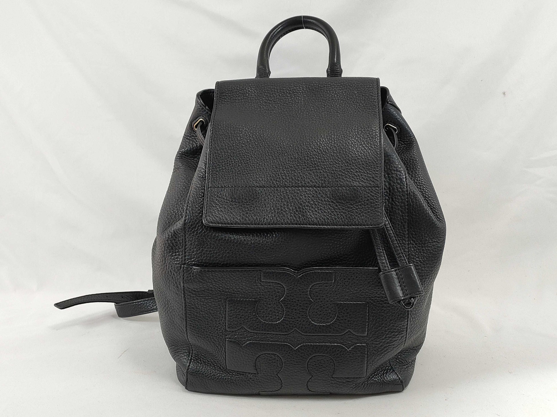 Tory Burch Backpack, Grained Leather, Fits B5, Large Logo, Backpack