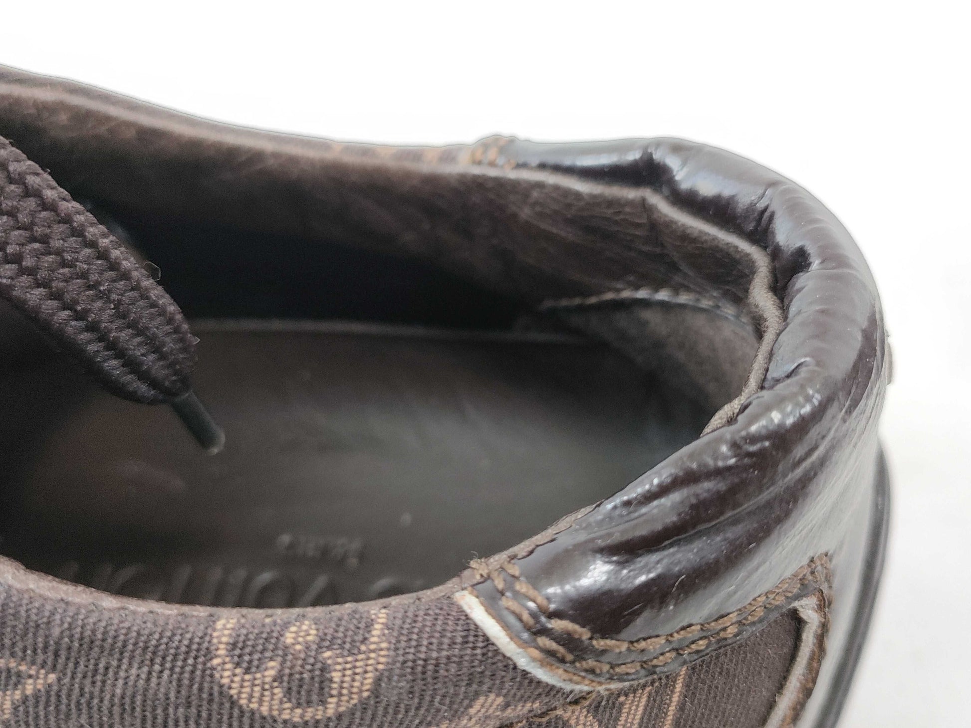 LOUIS VUITTON Enamel Monogram Low-Cut Sneakers, Size 22.5cm