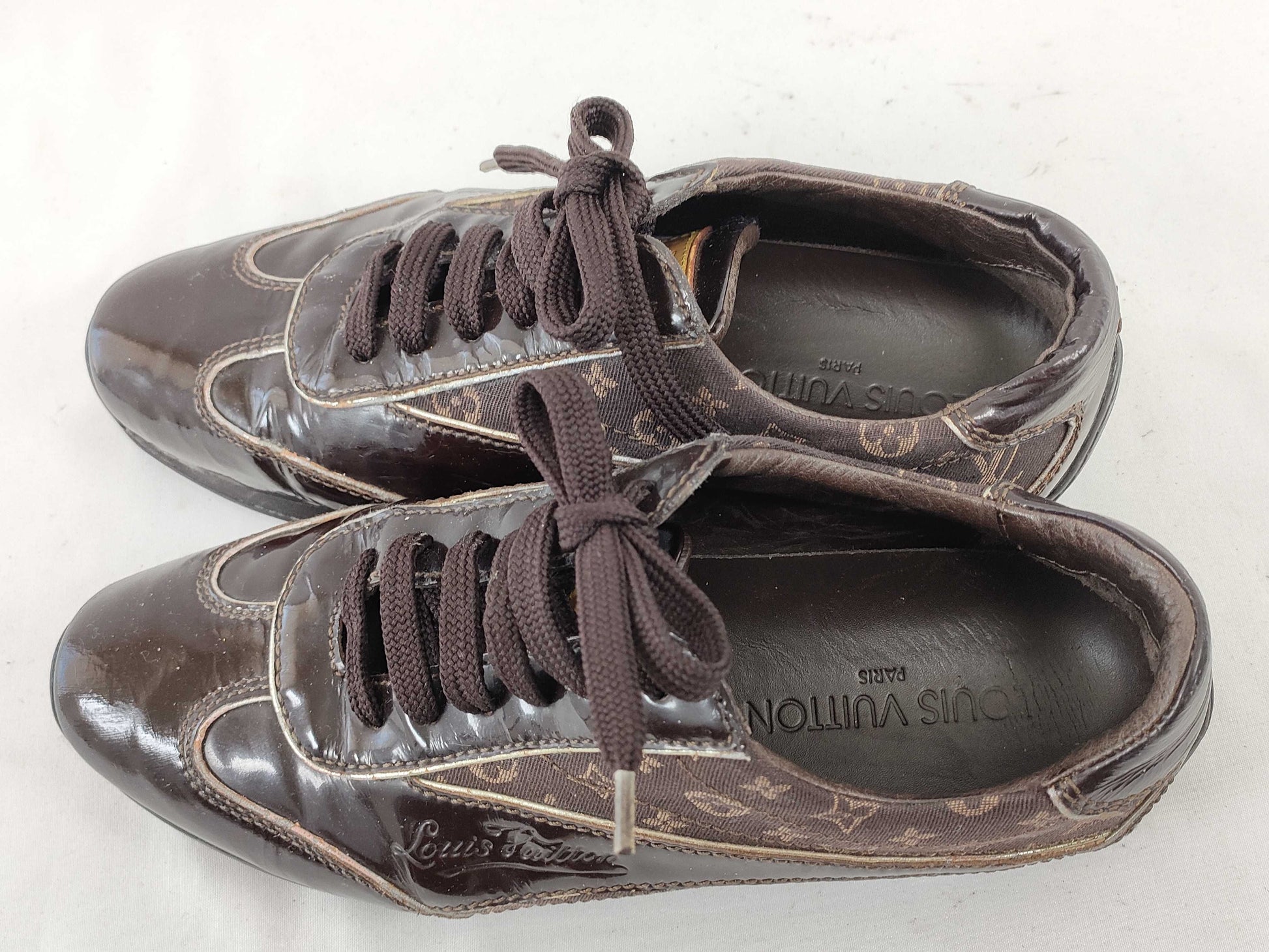 LOUIS VUITTON Enamel Monogram Low-Cut Sneakers, Size 22.5cm