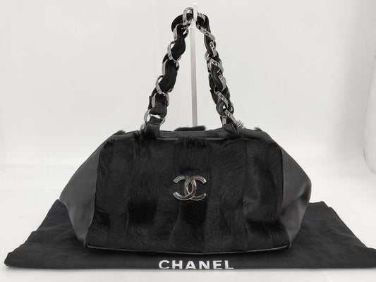 CHANEL Handbag, Harako Leather, Black, 8610456