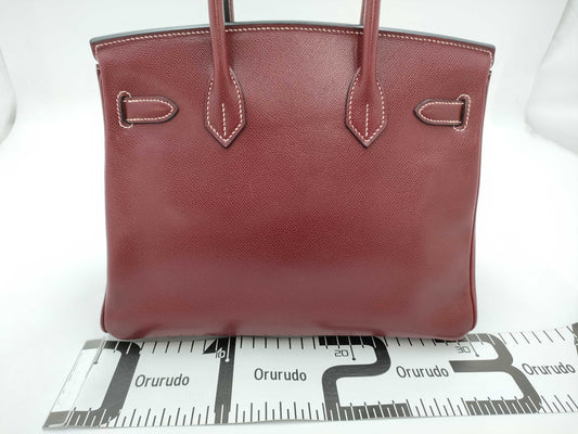 HERMES Birkin 30 Lise Bordeaux Handbag with E Stamp and Silver Hardware