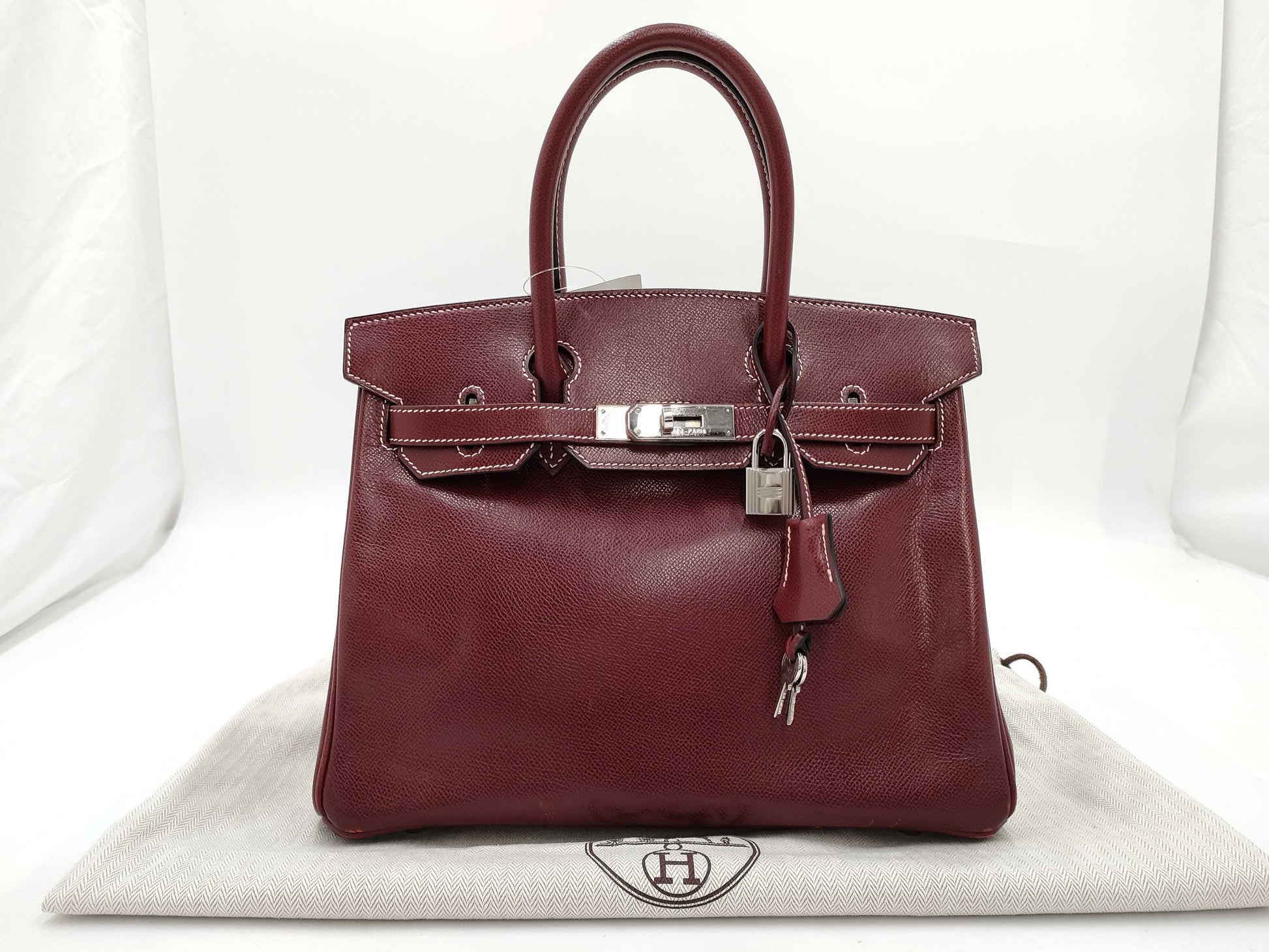 HERMES Birkin 30 Lise Bordeaux Handbag with E Stamp and Silver Hardware