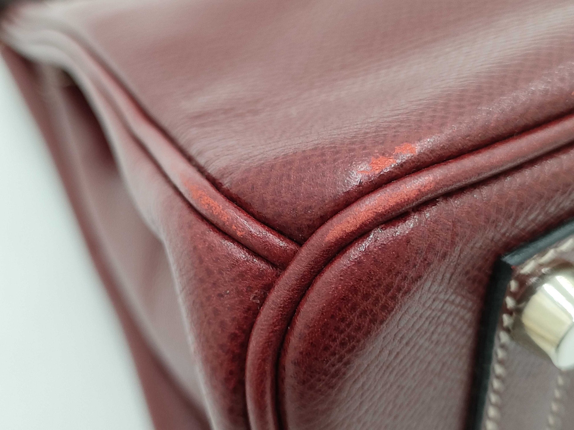 HERMES Birkin 30 Lise Bordeaux Handbag with E Stamp and Silver Hardware