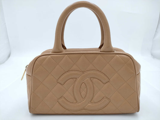 CHANEL Caviar Skin Matelasse Mini Boston Bag A20996 Beige 9105103 Handbag