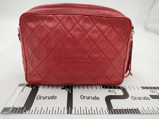CHANEL Matelasse Fringe Chain Shoulder Bag, Red, Lamb, 0906535